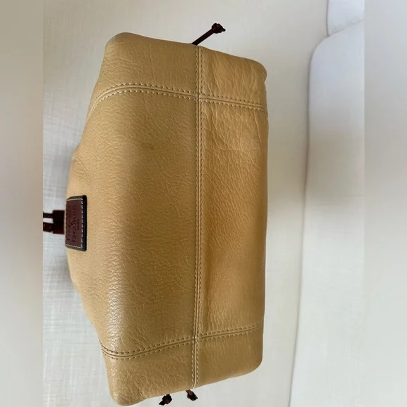 Vintage Dooney & Bourke Tan and Brown Leather Drawstring Bucket Bag